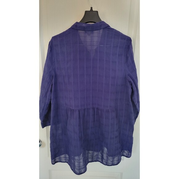 Women's J. Jill Blue Sheer Button Down Ruffle Swim Coverup Top - Picture 2 of 5